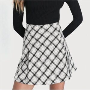Lulu’s upscale attitude ivory plaid tweed mini skirt XS